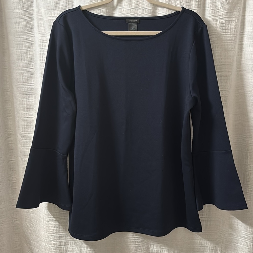 Ann Taylor Blue 3/4 Bell Sleeve Blouse